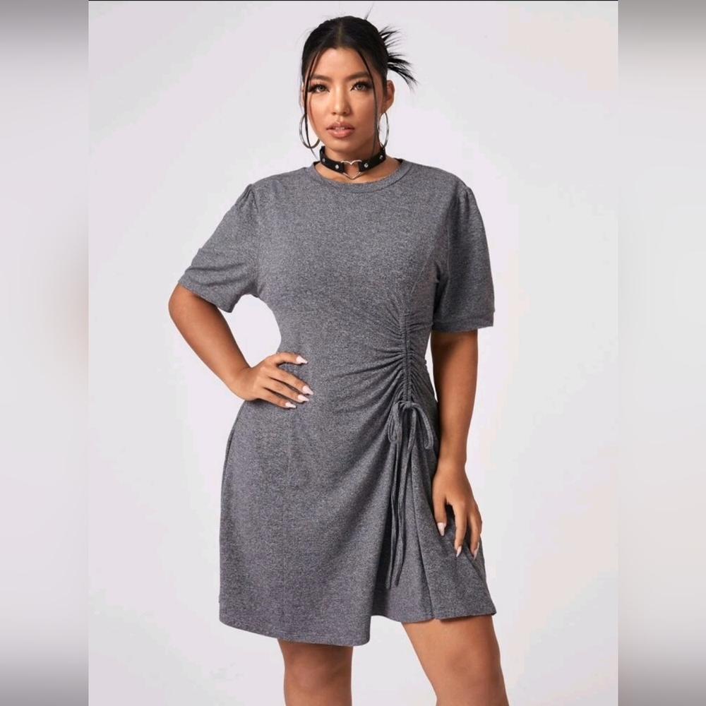 Shein Curve Gray Drawstring A-line Dress - 1X (14)